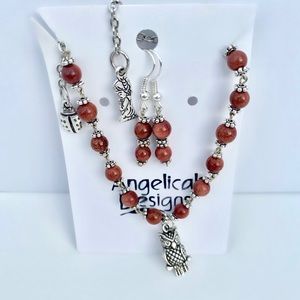 Gold Stone Bracelet and Earrings Set